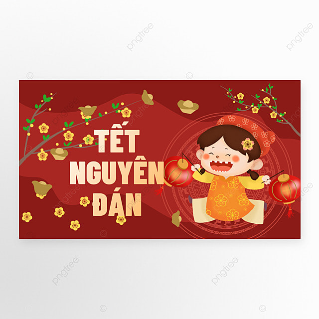 越南新年传统节日卡通红色模板