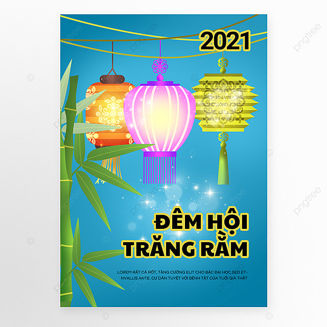 越南中秋节蓝灯笼宣传模板