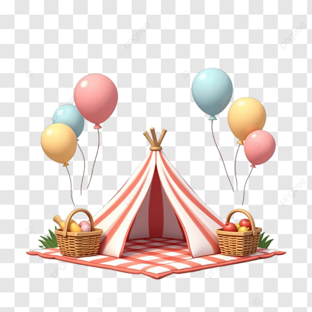 露营帐篷气球和野餐篮组合