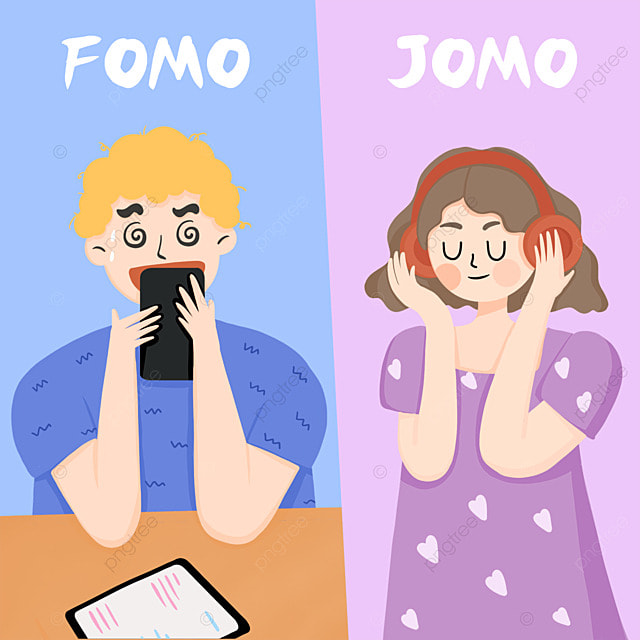fomo vs jomo 社交媒体扁平风格蓝色粉色sns