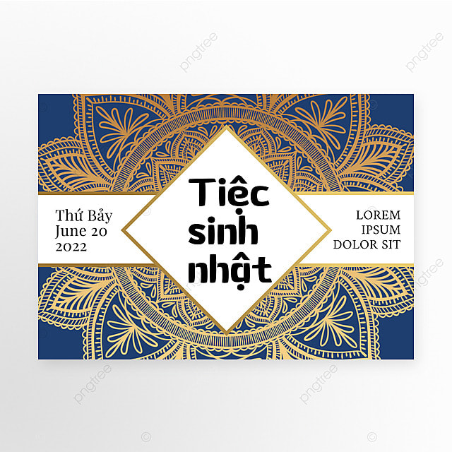 蓝色花纹质感越南语聚会派对邀请函模板
