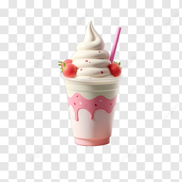 草莓冰淇淋杯形杯子带有粉红色的吸管