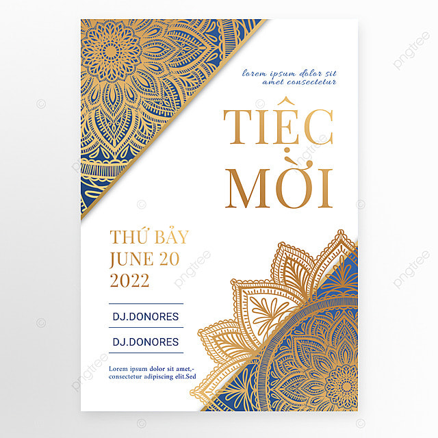 金色花卉越南语聚会派对邀请函模板