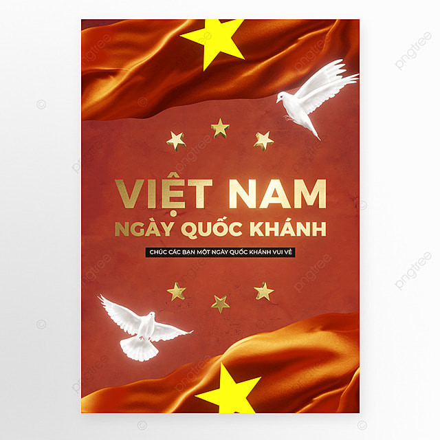 鸽子越南国旗飘扬金色五星国庆节节日海报