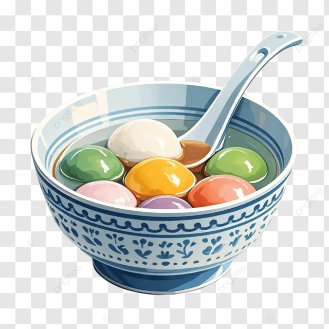 冬至节气彩色热元宵和汤勺