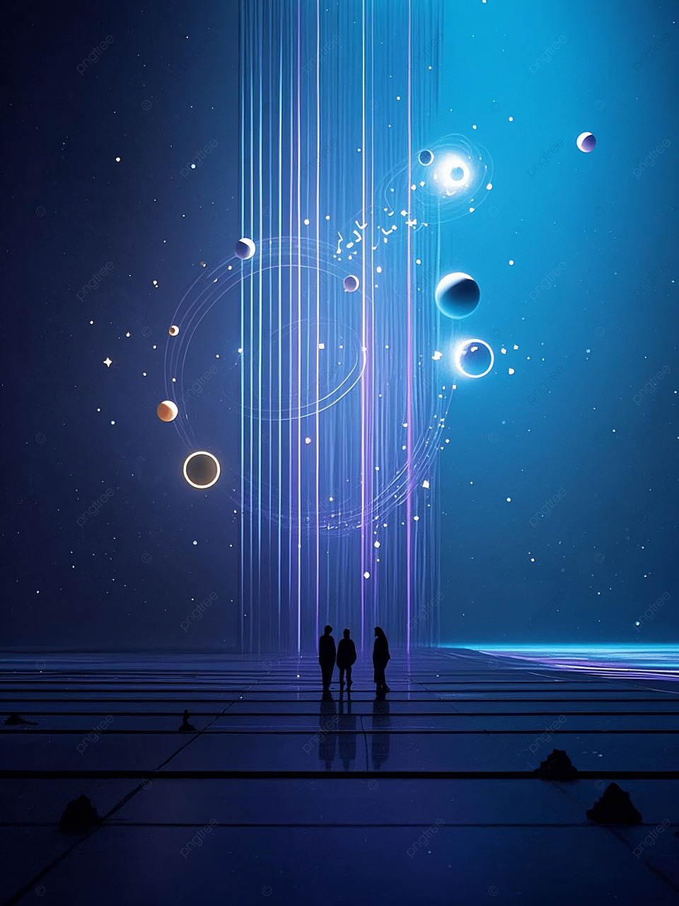 超现实主义蓝色太空宇宙与人类