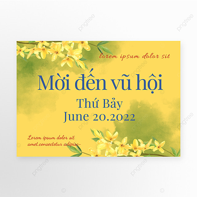 黄色晕染花卉越南语聚会派对邀请函
