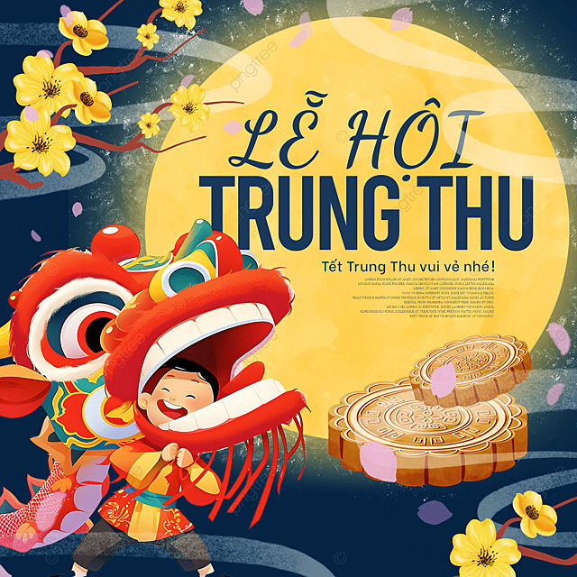 花卉月亮舞狮月饼越南中秋节节日祝福社交媒体广告