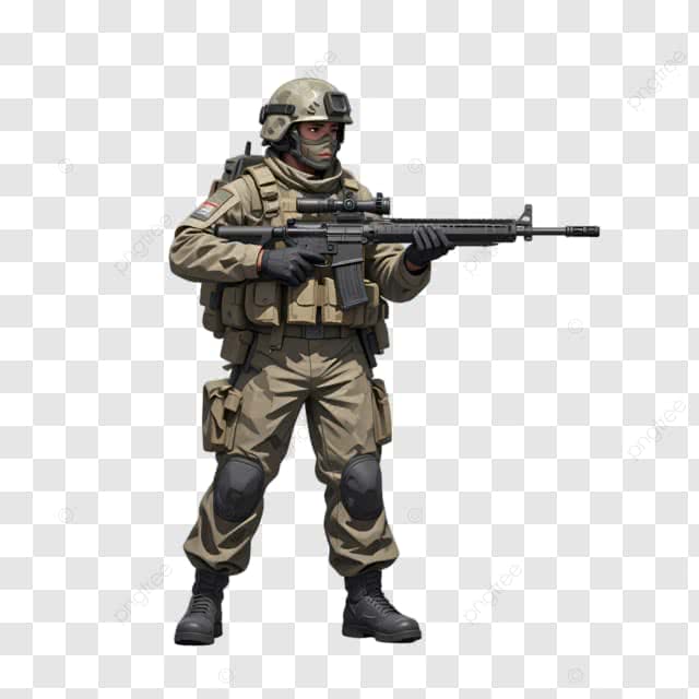 士兵持枪站立