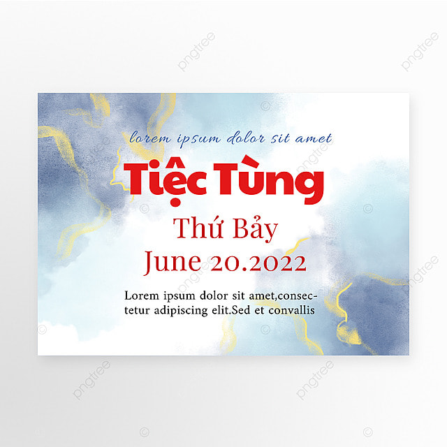 蓝色晕染越南语聚会派对邀请函模板
