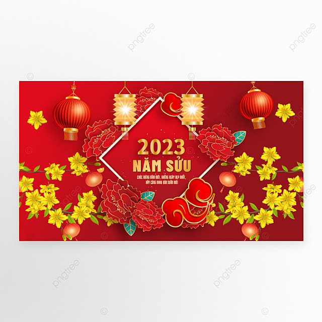 越南传统节日新年红色杏花横幅模板