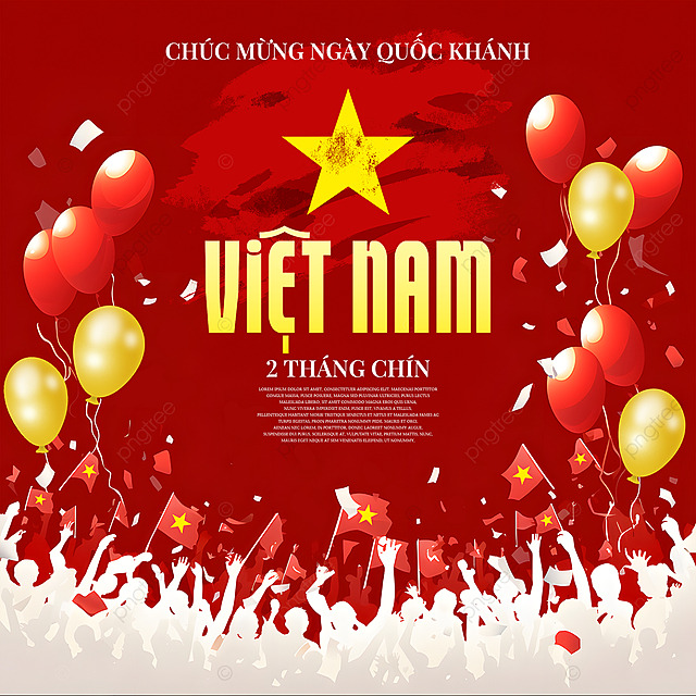 卡通茶壶人物剪影气球国旗越南国庆日独立日节日祝福社交媒体广告