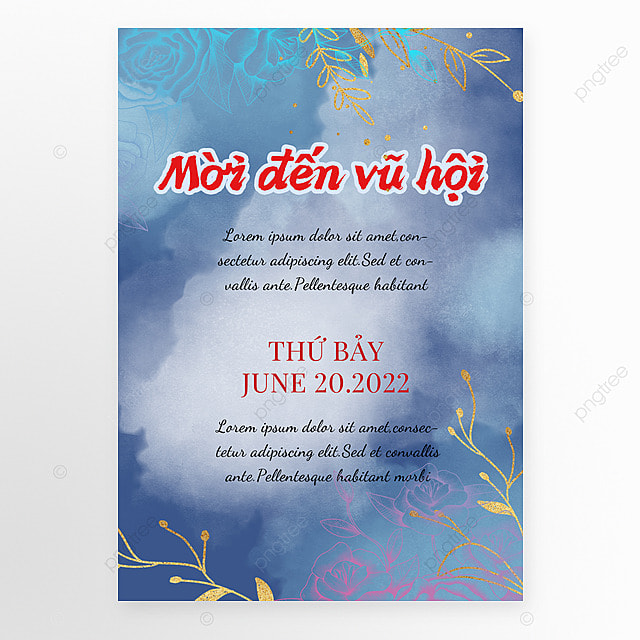 蓝色晕染越南语聚会派对邀请函模板