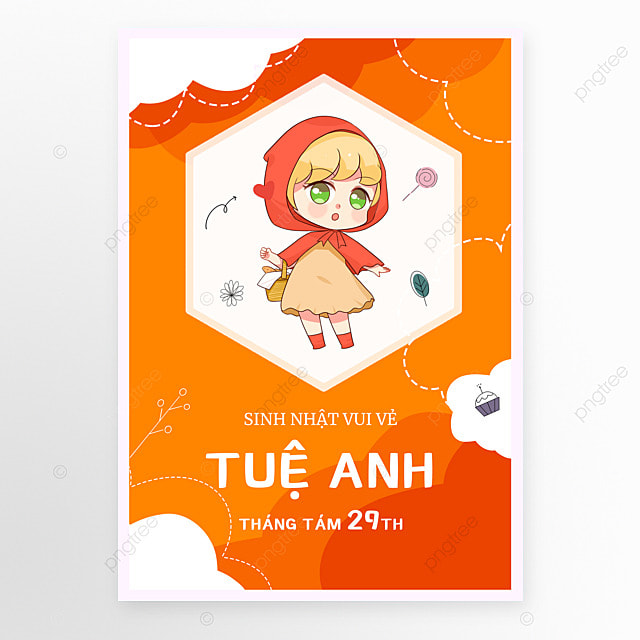 越南卡通生日贺卡桔色海报