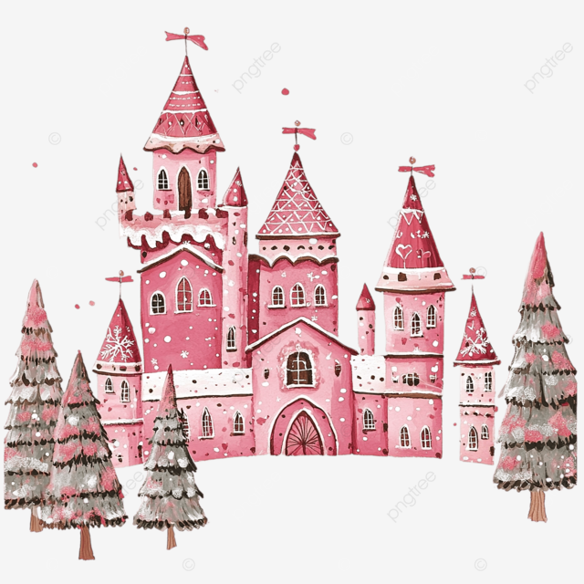 粉红色城堡圣诞贺卡或装饰