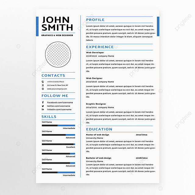 个人简历商务招聘履历蓝色