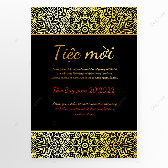 金色花边镂空越南语聚会派对邀请函模板