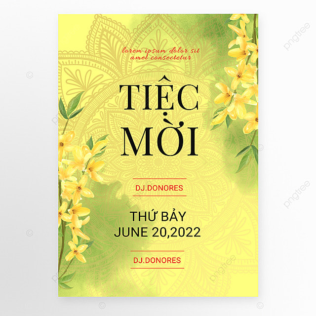 黄色晕染花卉越南语聚会派对邀请函