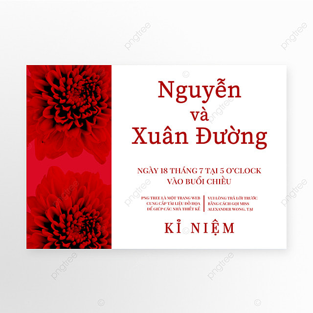 红色现代花朵越南婚礼幸福邀请函