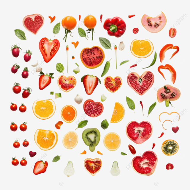 新鲜的心形明亮的蔬菜和水果