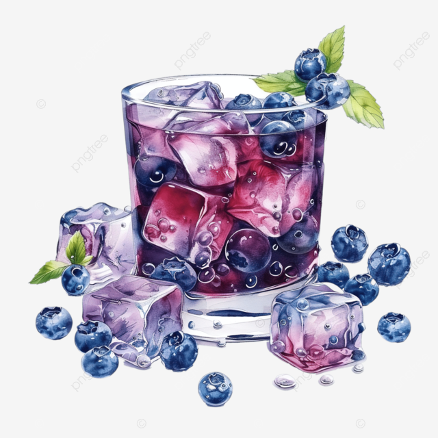 蓝莓冷鸡尾酒或加冰块的果汁