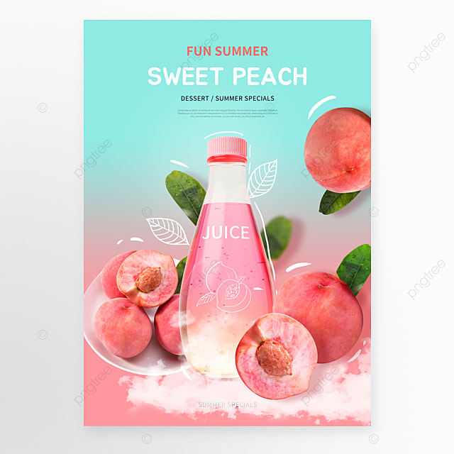 粉色水蜜桃水果果汁甜品海报
