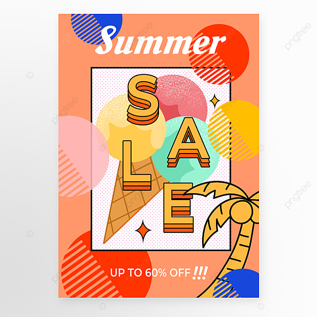 彩色复古几何夏季冰淇淋促销海报