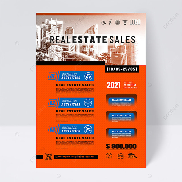 时尚现代橙色地产销售服务机构宣传单页