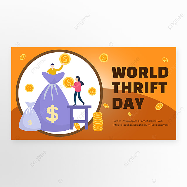 世界勤俭日橙色钱袋横幅