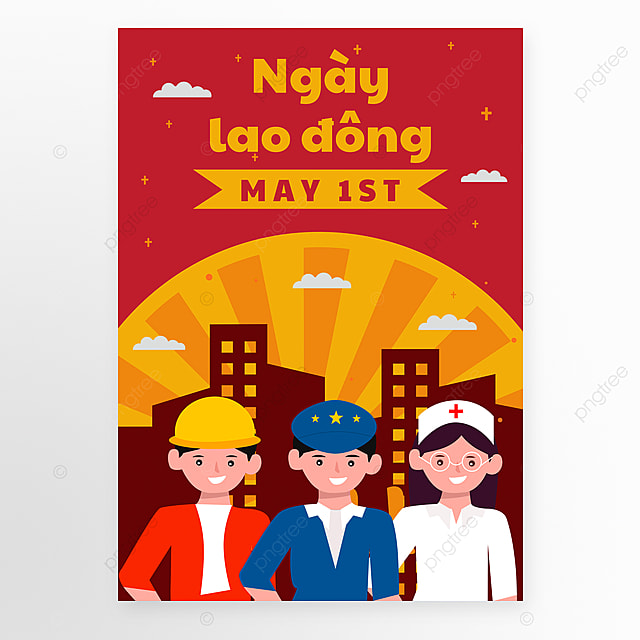 红色高端卡通创意劳动节越南语海报