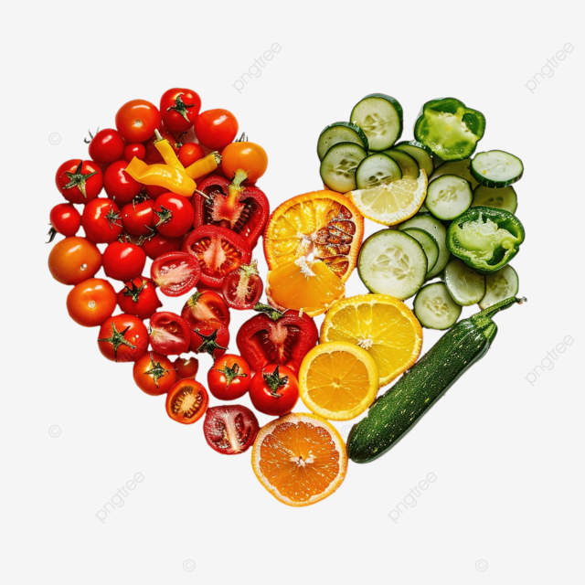 新鲜的心形明亮的蔬菜和水果