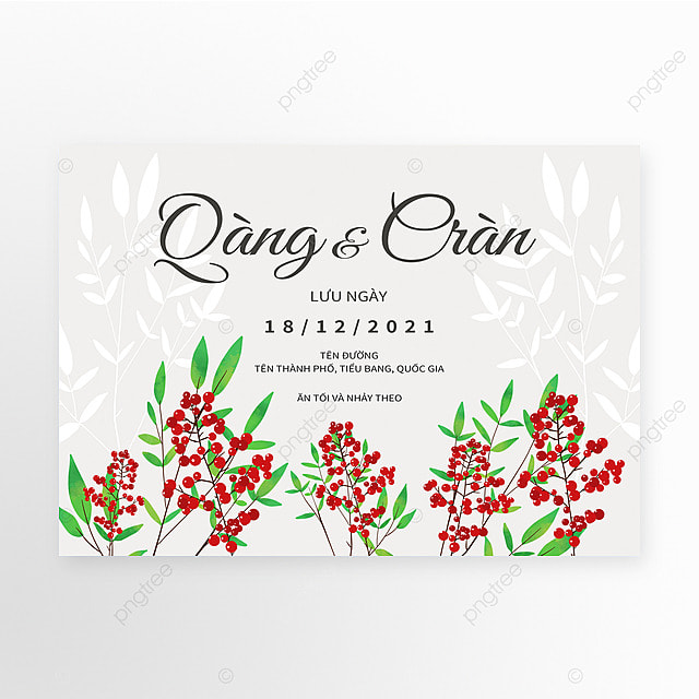 水彩婚礼创意绿植越南语邀请函