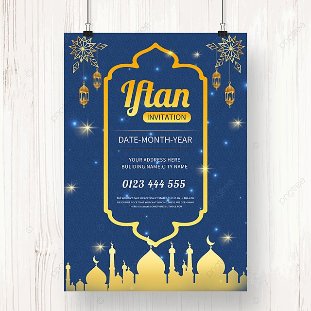 蓝色简约创意开斋节聚会海报