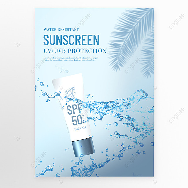 蓝色水花防晒霜宣传海报