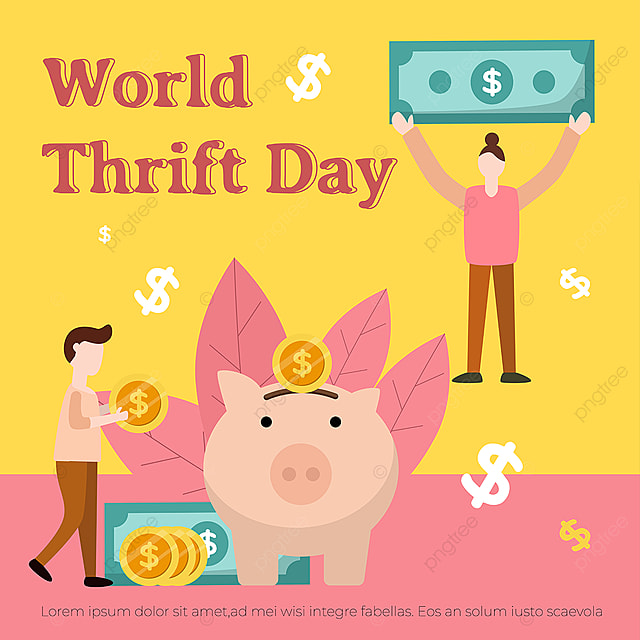 世界勤俭日黄色粉色猪