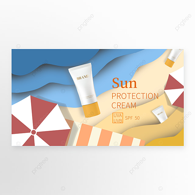 剪纸风格夏日沙滩防晒霜