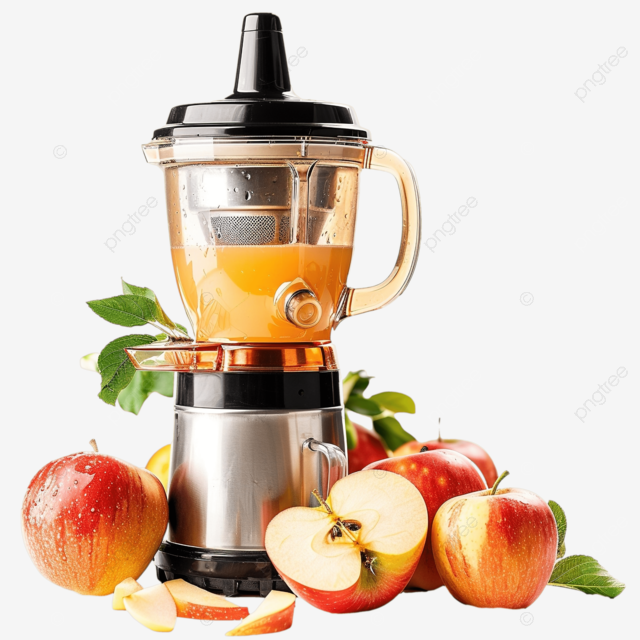 将苹果汁挤入玻璃水果榨汁机中
