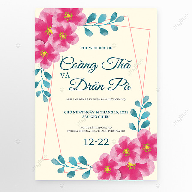 水彩婚礼黄色温馨越南语邀请函