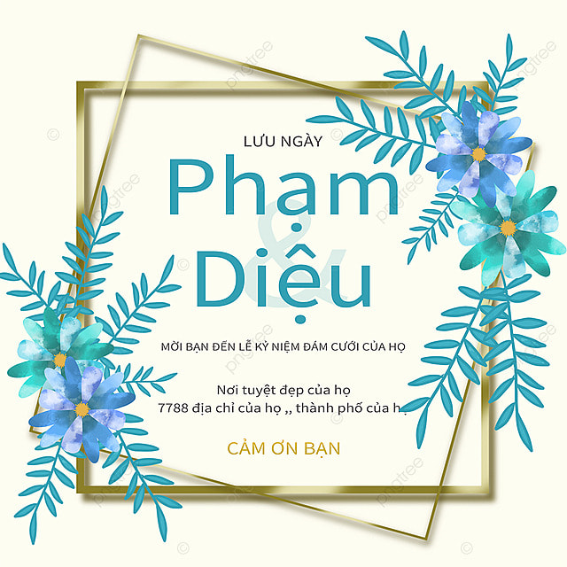 水彩婚礼蓝色创意越南语媒体社交模板