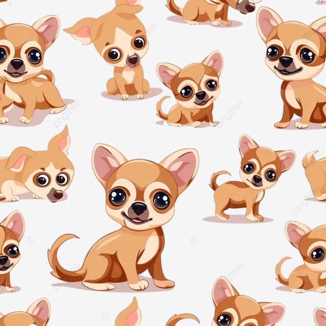 可爱的吉娃娃小狗卡通无缝图案