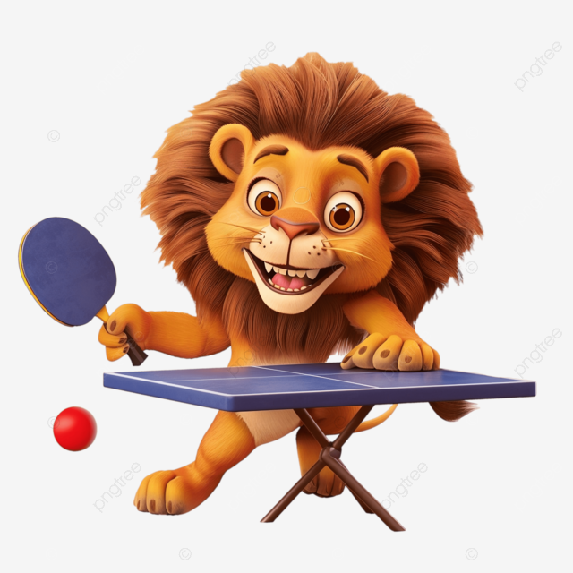 可爱的狮子打乒乓球