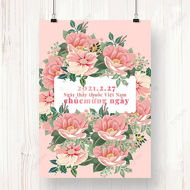 唯美粉色鲜花越南节日海报
