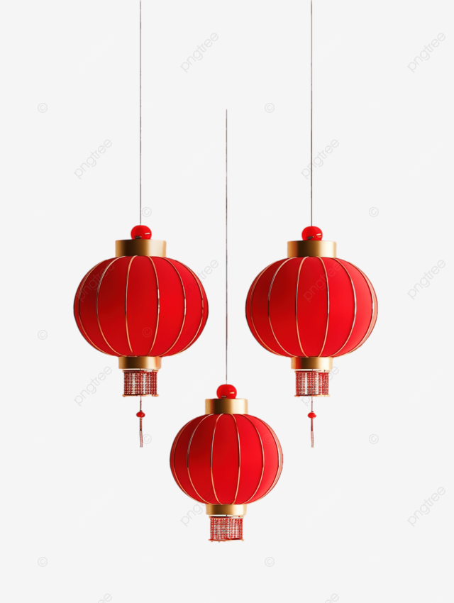 中国新年灯笼 3D 渲染形状 UI 设计红色和金色主题工作室灯光简约产品展示模型照片真实细节自然物体