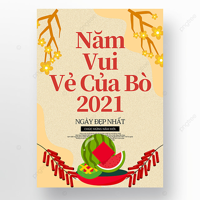 黄色背景卡通风格越南新年海报模版