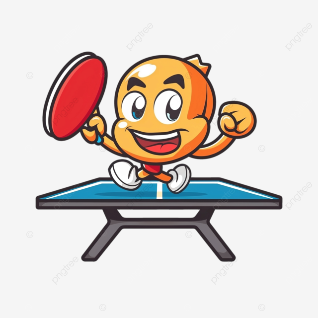 跑过终点线的乒乓球拍吉祥物卡通