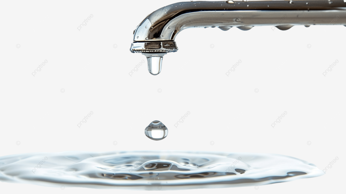 水滴从水龙头中落下，整个水龙头可见