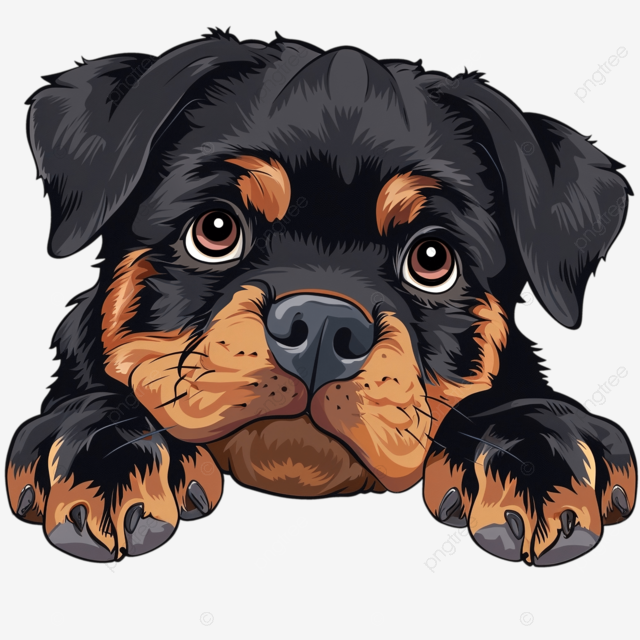 可爱的罗威纳小狗偷看卡通