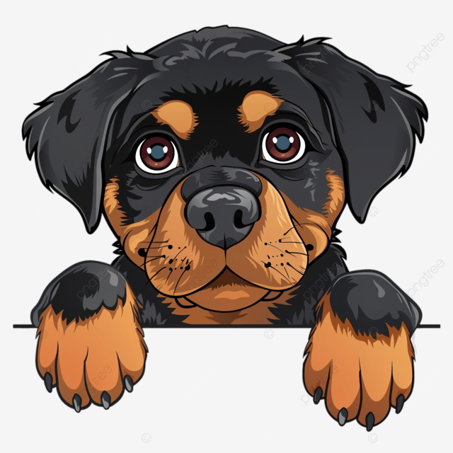 可爱的罗威纳小狗偷看卡通