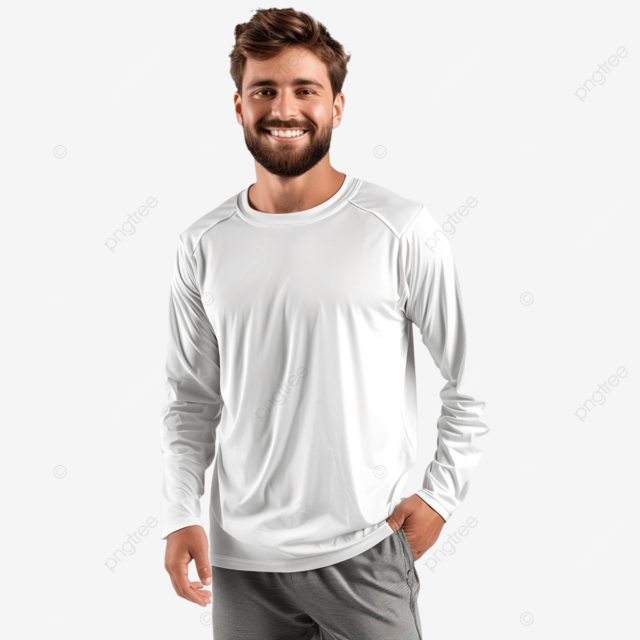 为模特男士制作白色长袖沙滩防紫外线T恤模型