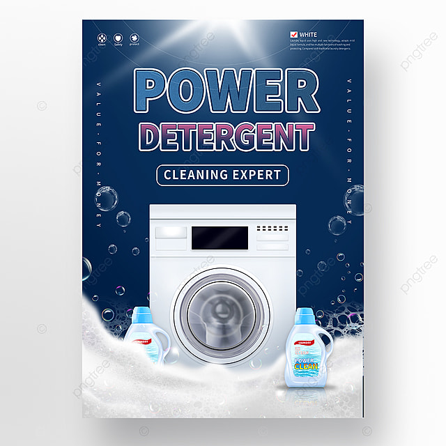 深蓝色高端洗衣液泡沫促销海报